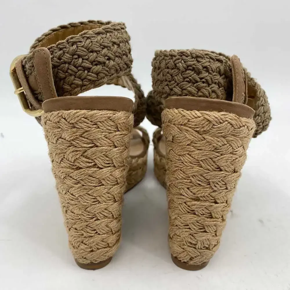 Stuart Weitzman Brown Woven Espadrille Wedge | Leather, Size US 10